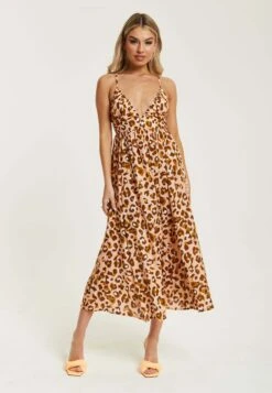 Liquorish Leopard Strappy MidiWith Open Back - Day Dress - Brown -Modern Classic Shoes Store d389fd013d8342a6832a720c9c9e5bb7