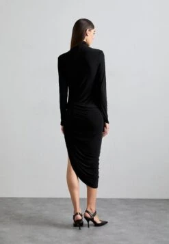 Norma Kamali LONG SLEEVE TURTLENECK SIDE DRAPE DRESS TO MIDCALF - Jersey Dress - Black -Modern Classic Shoes Store d3bd4e67ee1949f083854a918ba9db9a