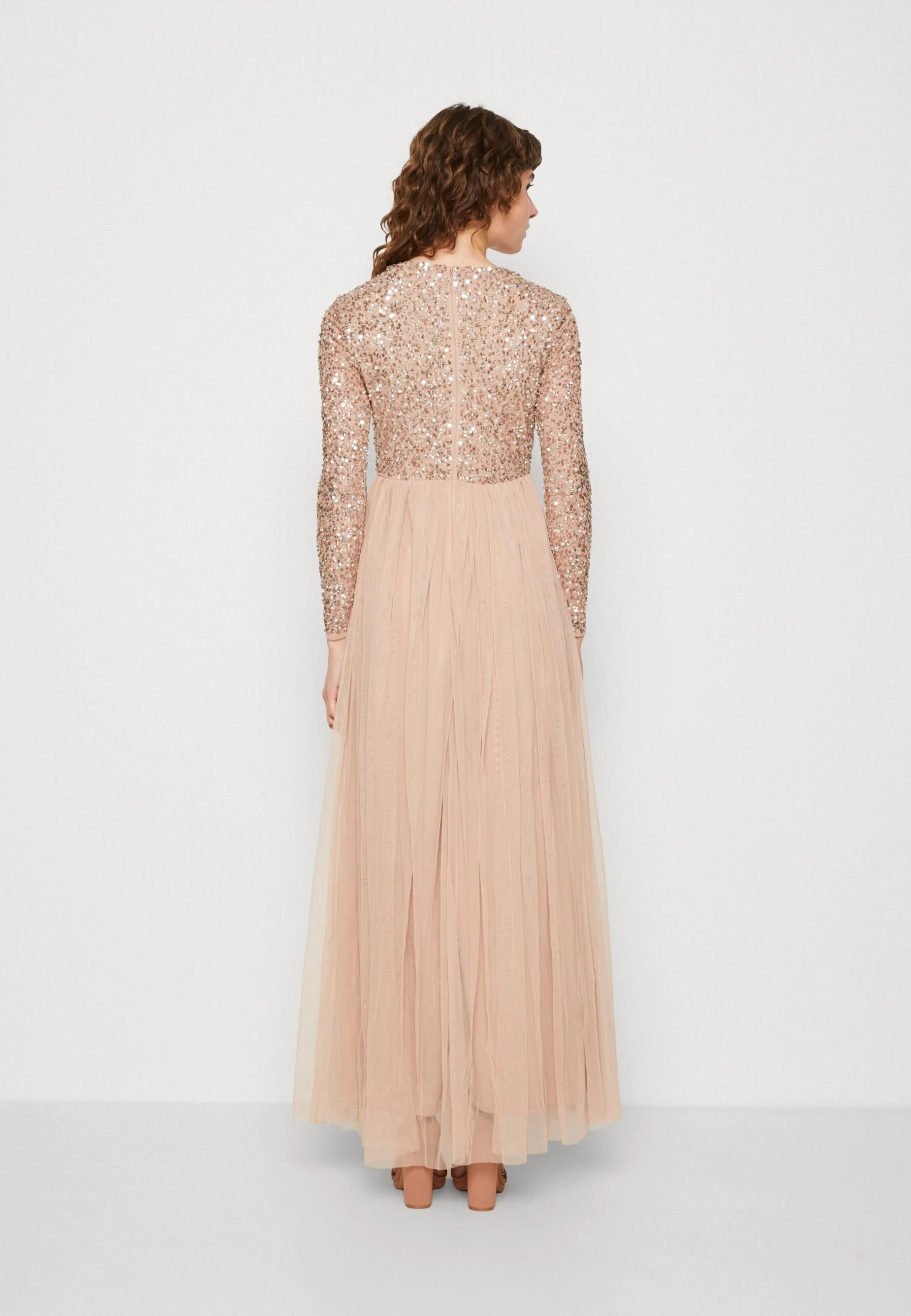 Long Sleeve Delicate Midaxi Dress - Occasion Wear - Taupe Blush 3 Long Sleeve Delicate Midaxi Dress - Occasion Wear - Taupe Blush - Image 3