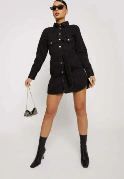 With Tie Belt - Denim Dress - Black Wash