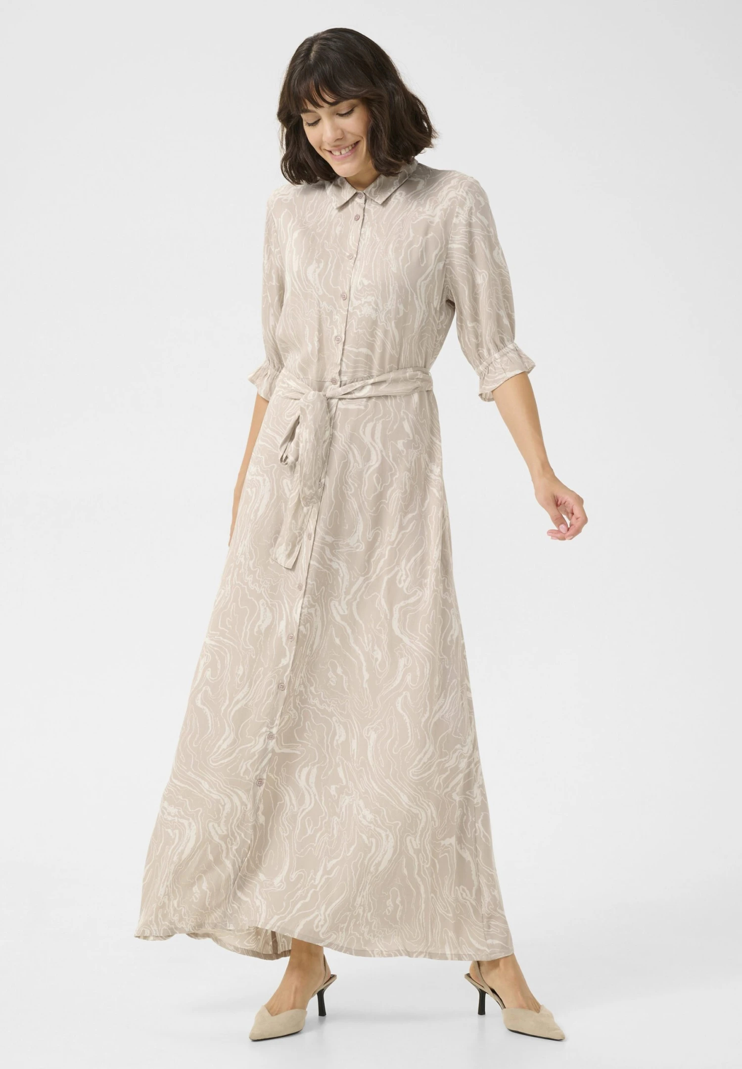 Kaffe KAMIRA - Maxi Dress - Feather Graychalk Print 1 Kaffe KAMIRA - Maxi Dress - Feather Graychalk Print