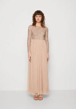 Long Sleeve Delicate Midaxi Dress - Occasion Wear - Taupe Blush