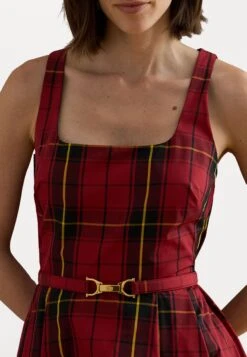 PLAID BELTED TAFFETA COCKTAIL DRESS - Day Dress - Black/red -Modern Classic Shoes Store f015c1ca35dc4d54aa54ac5c14a096cc