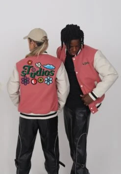 Lamar Varsity Jacket Unisex - Faux Leather Jacket - Coral -Modern Classic Shoes Store f9223cf371024af5a65b6533f93273a1
