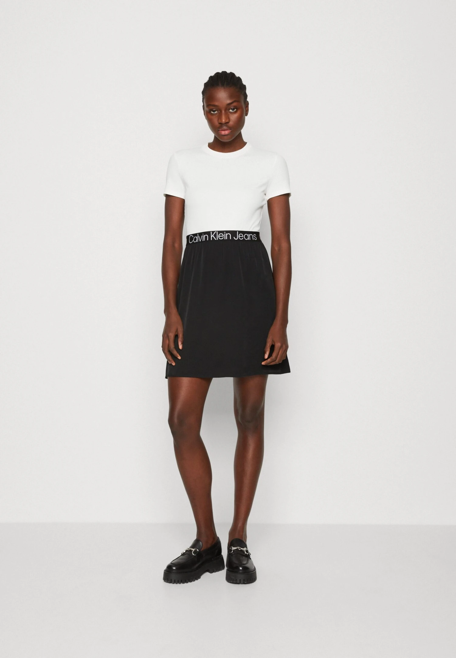 Calvin Klein Jeans Logo Elastic Dress - Jersey Dress - Ancient White/Black 1 Calvin Klein Jeans Logo Elastic Dress - Jersey Dress - Ancient White/Black